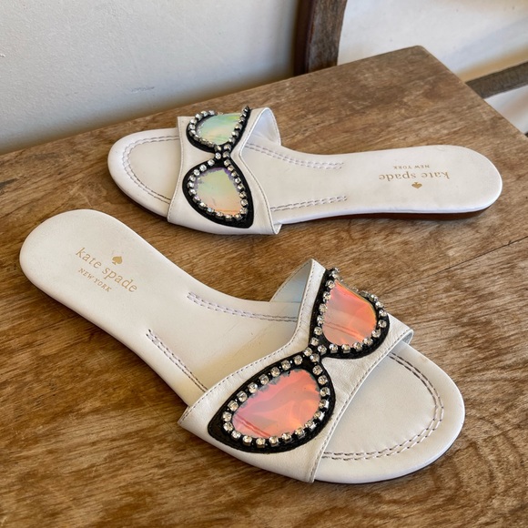 KATE SPADE Cute Slides Flats w/Glasses Rhinestones Iridescent Lenses Sz 7.5M NEW - Picture 4 of 12
